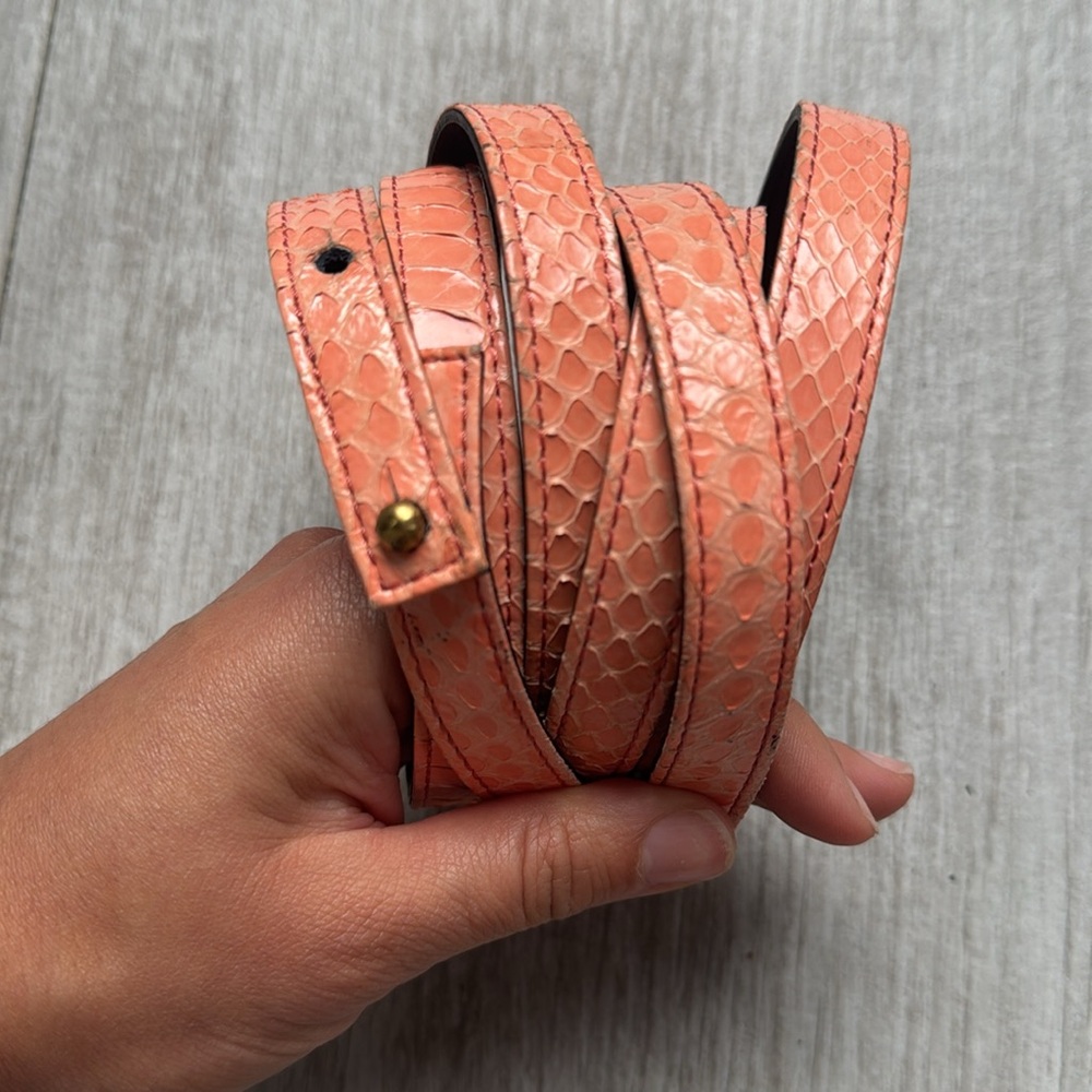 Dvf Diane Von Furstenberg Pink Snake Skin Double Wrap Leather Belt Medium Vtg